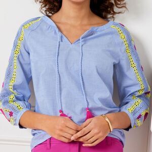 TALBOTS Contrast Embroidered Sleeve Popover